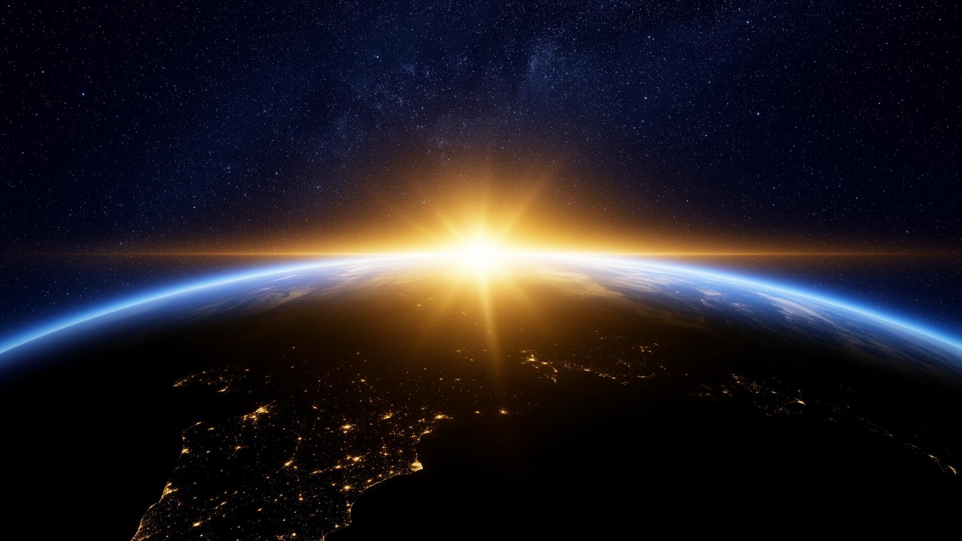 Earth at sunrise from deep space